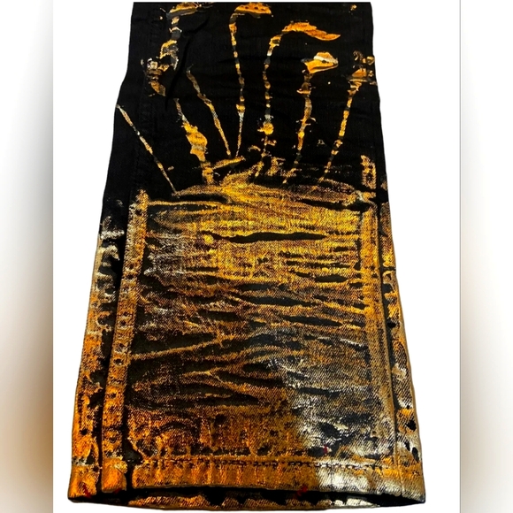 Rare Heritage America Black jeans Golden Splatter 32w 33L - Picture 3 of 9